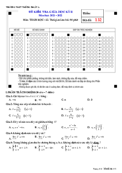 Đề giữa học kỳ 2 Toán 11 năm 2021 – 2022 trường THPT Thống Nhất A – Đồng Nai