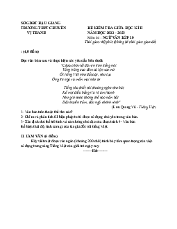 Đề kiểm tra giữa HK2 văn 10 thpt chuyên Vị Thanh 2022-2023 (Có đáp án)