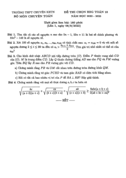 Đề thi HSG Toán 10 năm 2022 – 2023 lần 1 trường chuyên KHTN – Hà Nội