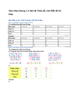 Toán lớp 2 trang 7, 8 Bài 38 Thừa số, tích | Kết nối tri thức