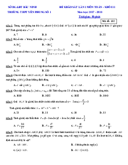 Đề khảo sát Toán 11 lần 1 năm học 2017 – 2018 trường THPT Yên Phong 1 – Bắc Ninh