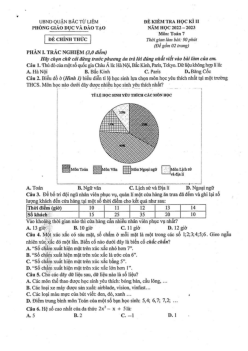 Đề học kì 2 Toán 7 năm 2022 – 2023 phòng GD&ĐT Bắc Từ Liêm – Hà Nội