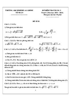 Đề kiểm tra Toán 9 tháng 9 năm 2019 – 2020 trường Archimedes Academy – Hà Nội