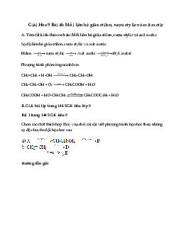 Giải Hóa 9 Bài 46: Mối liên hệ giữa etilen, rượu etylic và axit axetic