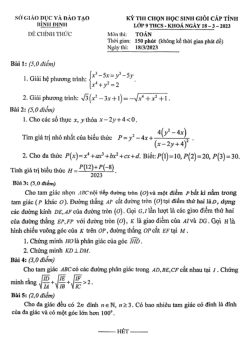 Đề học sinh giỏi cấp tỉnh Toán 9 năm 2022 – 2023 sở GD&ĐT Bình Định