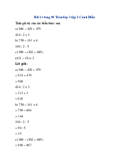 Giải SGK Toán lớp 3 trang 95, 96 Luyện tập chung | Cánh Diều