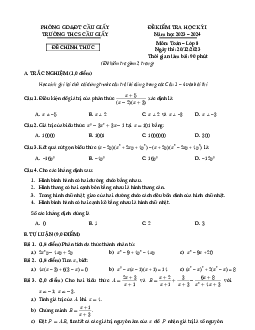 Đề cuối học kỳ 1 Toán 8 năm 2023 – 2024 trường THCS Cầu Giấy – Hà Nội