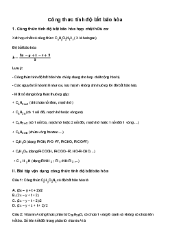 Công thức tính độ bất bão hòa Hóa học lớp 11 sách Kết Nối Tri Thức