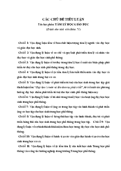 Các chủ đề tiểu luận K 71 | môn Tâm Lý học giáo dục | Đại học Sư Phạm Hà Nội