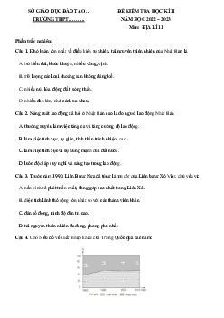 Đề thi học kì 2 môn Địa lý lớp 11 năm 2022 - 2023 | đề 7
