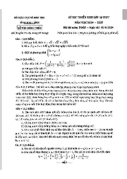 Đề thi tuyển sinh vào 10 môn Toán của Sở GD&ĐT Ninh Bình năm học 2024 - 2025