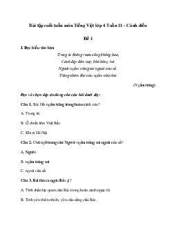 Giải Bài tập cuối tuần lớp 4 môn Tiếng Việt Cánh diều - Tuần 11