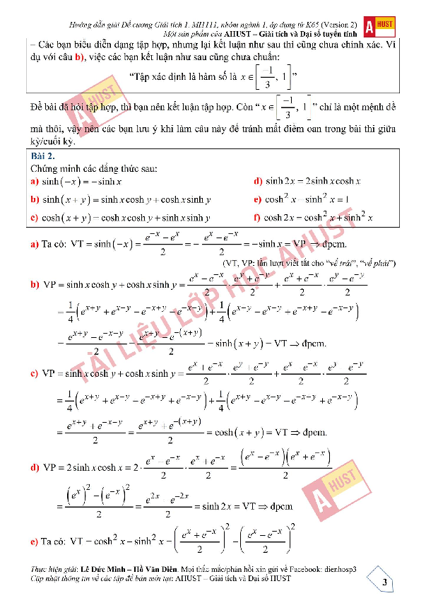 Đề cương giải tích 1 tổng hợp | Đại học Bách khoa Hà Nội
