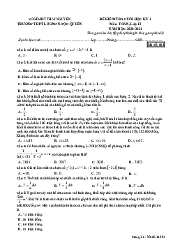Đề thi HK1 Toán 12 năm 2020 – 2021 trường Lương Ngọc Quyến – Thái Nguyên
