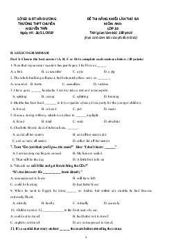 Kỳ thi năng khiếu lần 3 năm học 2019-2020 môn Tiếng Anh khối 10 chuyên trường THPT chuyển Nguyễn Trãi Hải Dương