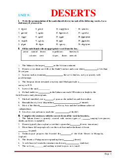 Bài tập Tiếng Anh 12 Unit 9: Deserts (có đáp án)