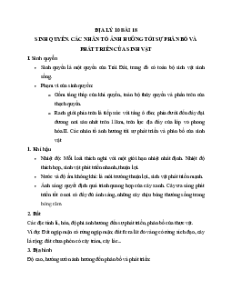 Tóm tắt lý thuyết Địa lý 10 bài 18