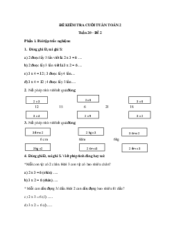 Đề kiểm tra cuối tuần Toán lớp 2: Tuần 20 - Đề 2 | Kết nối tri thức