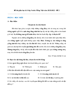 Đề thi giữa học kì 1 lớp 5 môn Tiếng Việt năm 2021-2022 - Đề 2