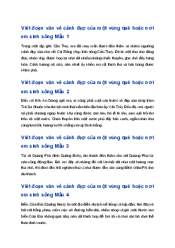 Viết đoạn văn về cảnh đẹp của một vùng quê hoặc nơi em sinh sống, trong đó có dùng dấu ngoặc đơn | Tập làm văn 4