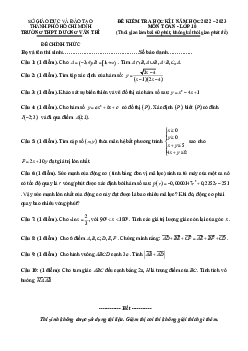 Đề học kì 1 Toán 10 năm 2022 – 2023 trường THPT Dương Văn Thì – TP HCM