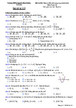 Đề kiểm tra giữa HK1 Toán 10 năm 2020 – 2021 trường Nguyễn Bỉnh Khiêm – Gia Lai