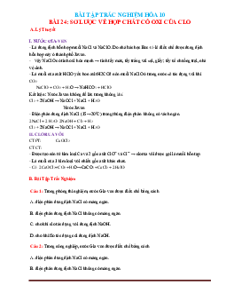 Trắc nghiệm sơ lược về hợp chất có oxi của Clo (có đáp án)