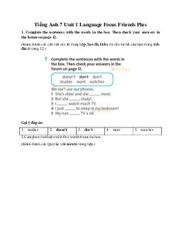 Tiếng Anh 7 Unit 1 Language Focus Friends Plus