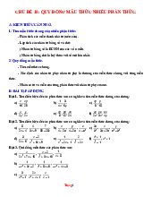Giáo Án Dạy Thêm Đại Số 8 Chủ Đề Quy Đồng Mẫu Thức Nhiều Phân Thức