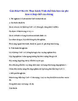 Giải Hóa 9 Bài 33: Thực hành Tính chất hóa học của phi kim và hợp chất của chúng