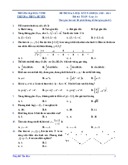 Đề KSCL học kỳ 1 Toán 12 năm 2020 – 2021 trường chuyên Đại học Vinh – Nghệ An