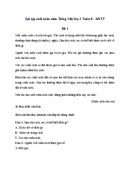 Phiếu bài tập cuối tuần lớp 2 môn Tiếng Việt Chân trời sáng tạo - Tuần 8