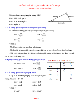 Phương pháp giải tỉ số lượng giác của góc nhọn trong tam giác vuông toán 9