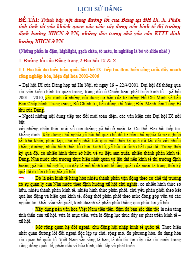 Đường lối và Phân tích Đại hội IX, X tại Việt Nam | Lịch sử đảng | Trường Đại học Kinh tế Thành phố Hồ Chí Minh