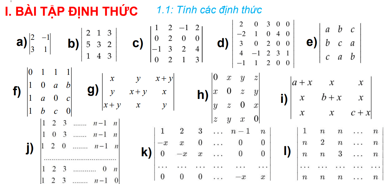 Bài tập chương định thức | Bài tập Đại số tuyến tính
