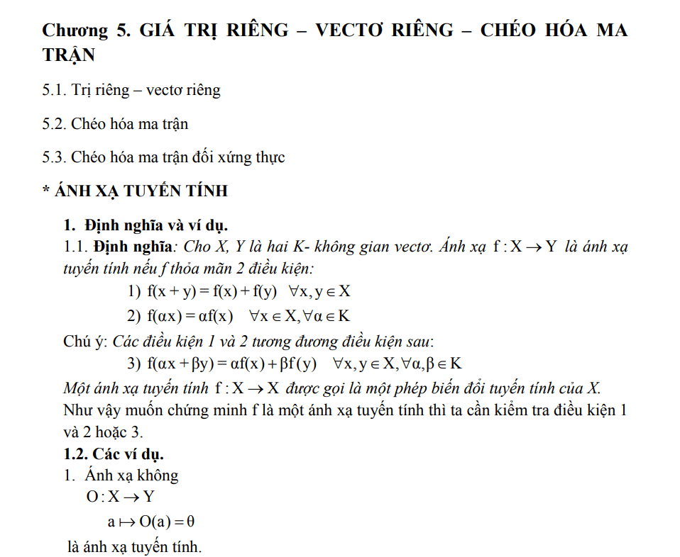 Chương 5: Gía trị riêng - Vecto riêng - Chéo hóa ma trận | Bài giảng Đại số tuyến tính