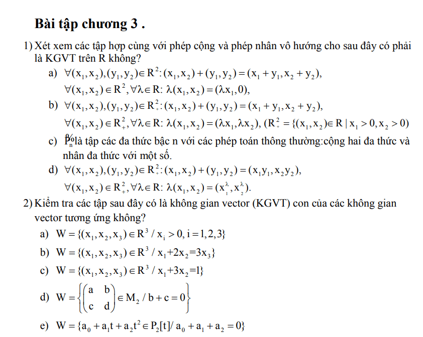 Bài Tập Chương 3 | Bài tập Đại số tuyến tính