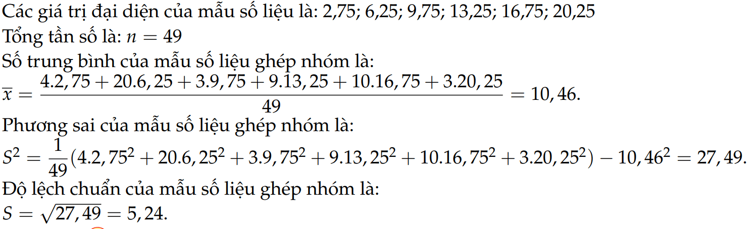 Cho mẫu số liệu ghép nhóm về điểm thi và số người dự thi như sau: (ảnh 3)