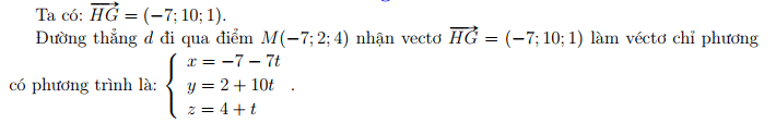 Trong không gian Oxyz, đường thẳng d đi qua điểm M(-7; 2; 4)  (ảnh 1)